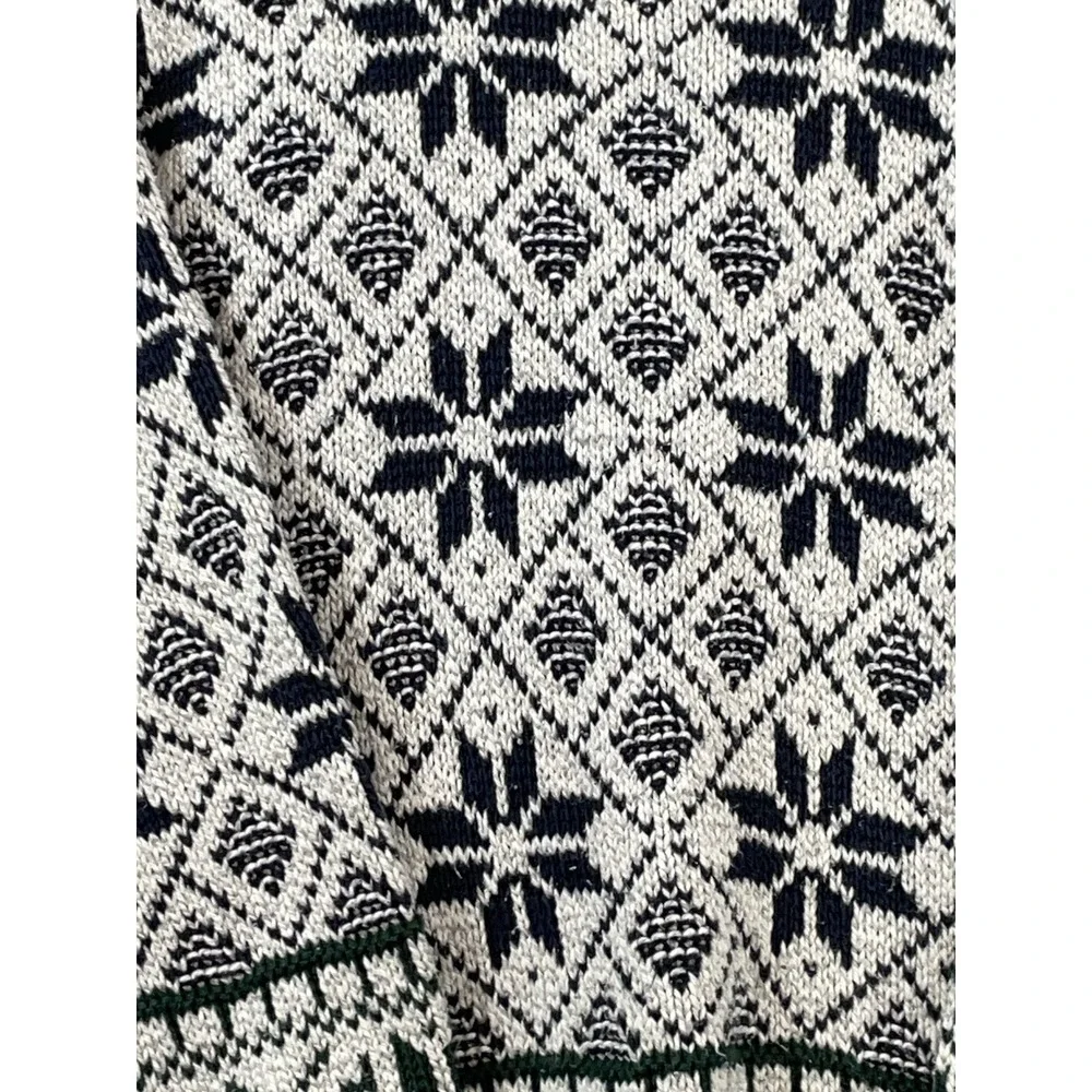 Vintage Robert Stock Sweater Mens L Grandpa White Blue Accents Pullover Made USA